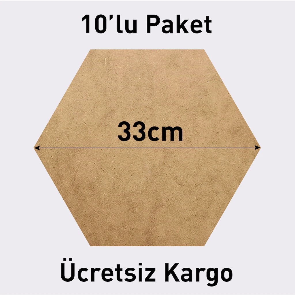 10 Adet 33 cm Altıgen 3 mm Ham MDF Duralit Supla