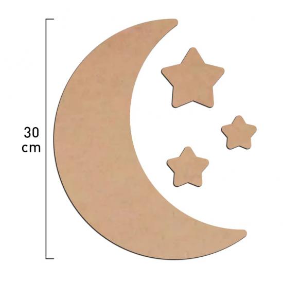30 cm Ham MDF Ay Yıldız Set (Kalınlık 3 mm)
